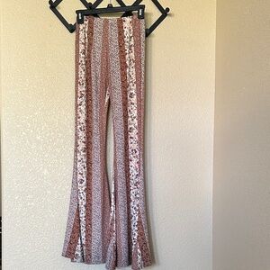 Forever 21 Floral Patterned Flared Pants - Brown and Cream